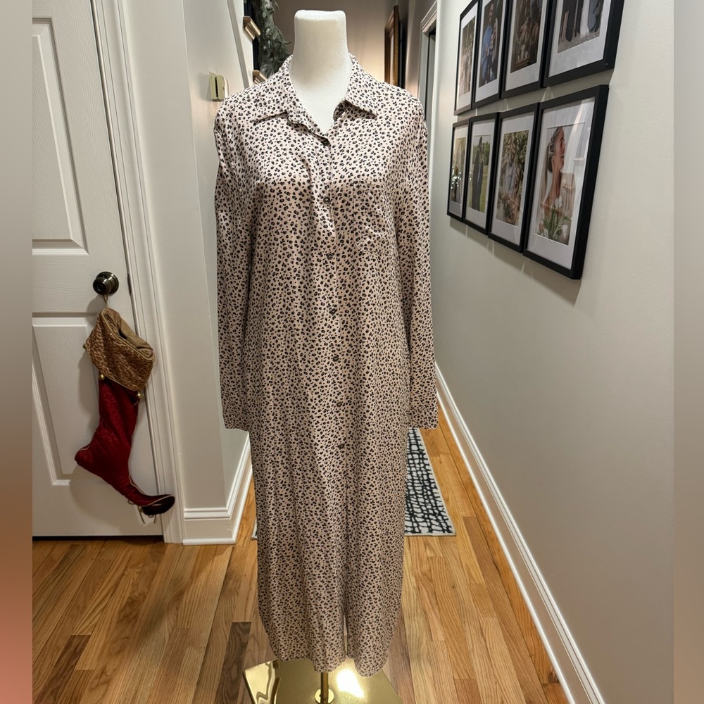 Aura Leopard Button Front Maxi Shirt Dress - Picture 1 of 10
